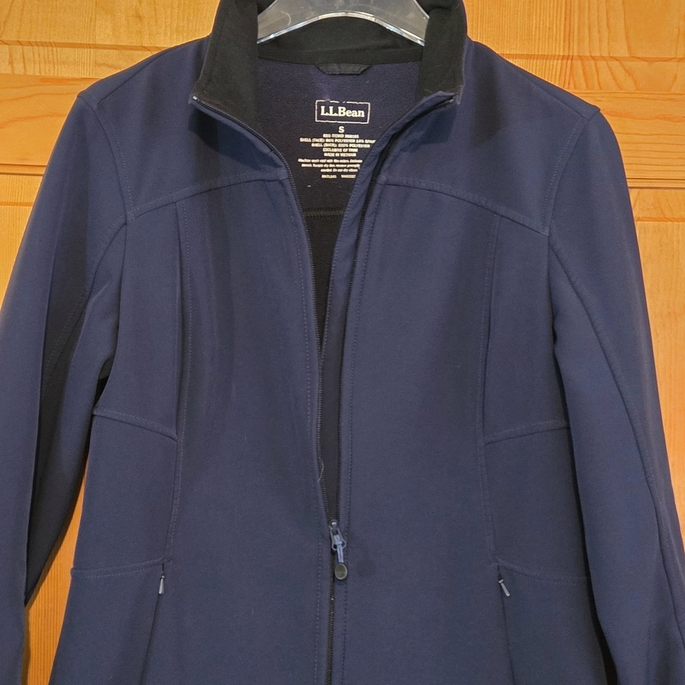 L.L. Bean Womens Jacket‎ Small Longline Softshell Fleece Lined Spring Navy Blue